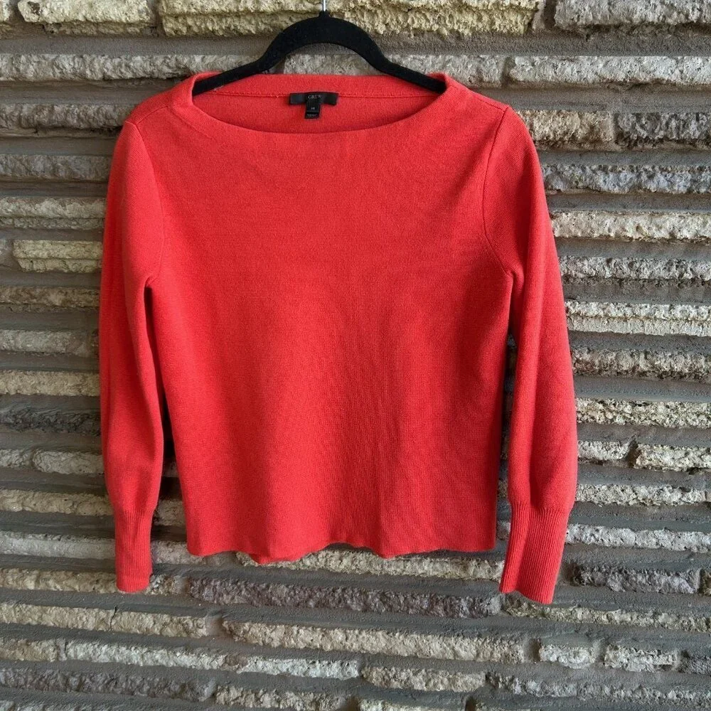 J. Crew Merino Wool Cotton Coral Red Boat Neck Sweater Size XS